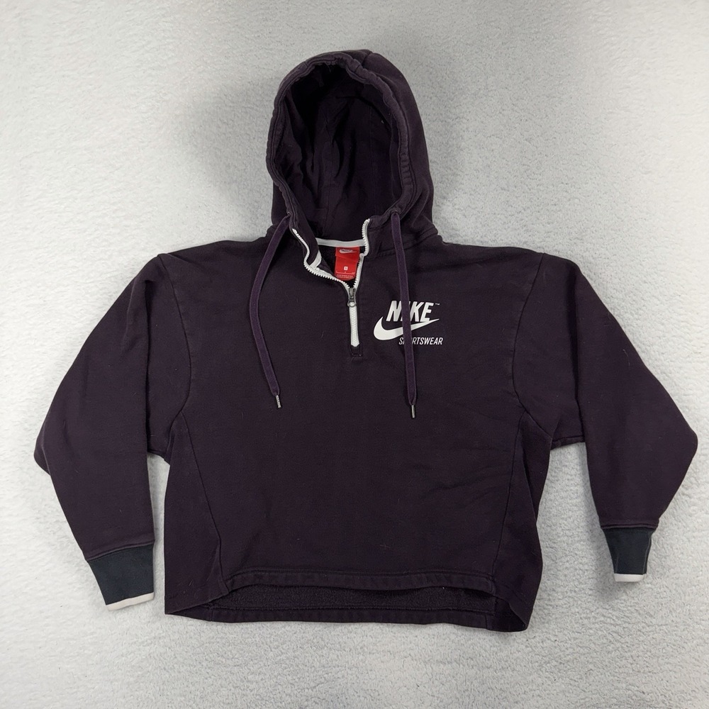 NIKE Sportswear Womens Small Purple 1/4 Zip Hoodie Spell Out 909147-652